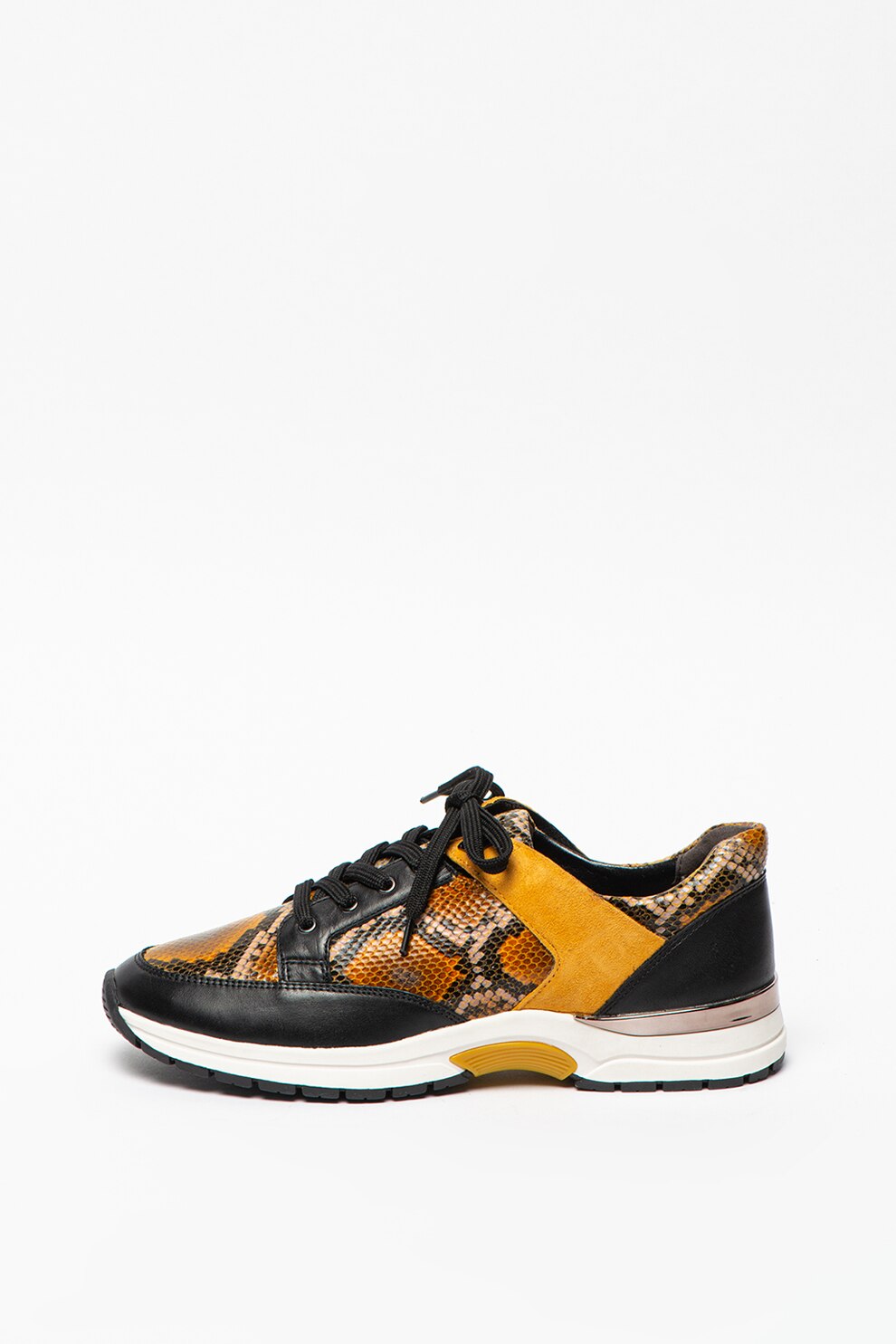 Caprice, Pantofi sport din piele si piele intoarsa cu model piele de reptila