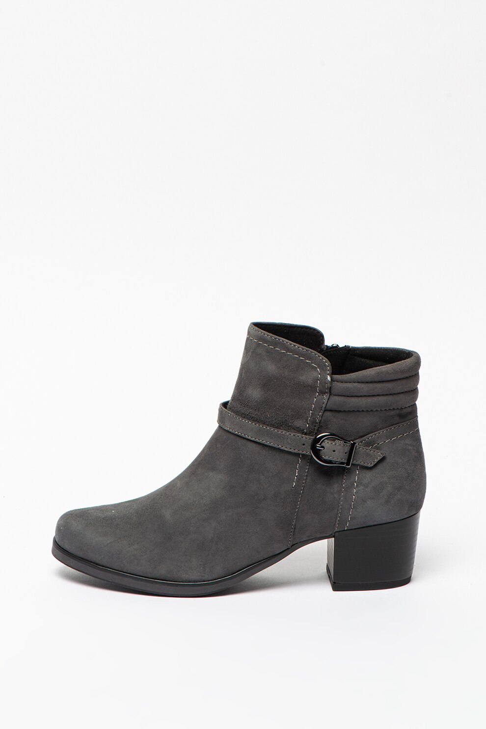 Caprice, Botine din piele intoarsa cu segment cu catarama, Gri inchis, 6.5