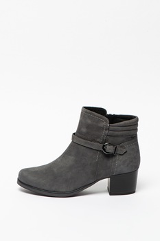Caprice, Botine din piele intoarsa cu segment cu catarama, Gri inchis, 6.5 Caprice, Botine din piele intoarsa cu segment cu catarama, Gri inchis, 6.5