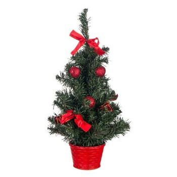 Bradut decorat cu 20 leduri si globuri rosii pentru sarbatori magice, 50 cm Bradut decorat cu 20 leduri si globuri rosii pentru sarbatori magice, 50 cm