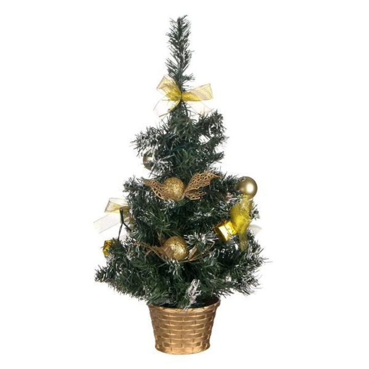 20 LED-del és sárga gömbökkel díszített műfenyő karácsonyfa varázslatos ünnepekre, 50 cm