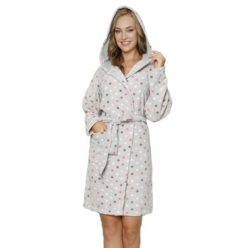 Halat cu gluga, gri cu buline colorate M Halat cu gluga, gri cu buline colorate M