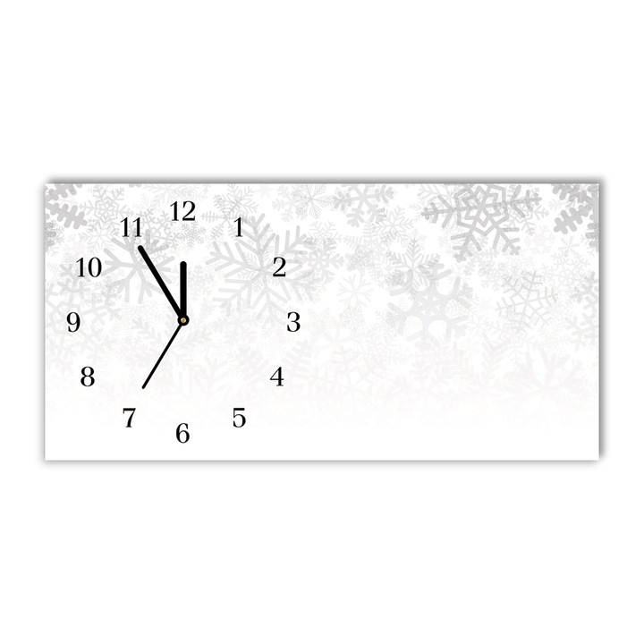 Ceas de perete. Tulup. sticla. model Iarna. Zapada. Fulgi de zapada. 60x30cm