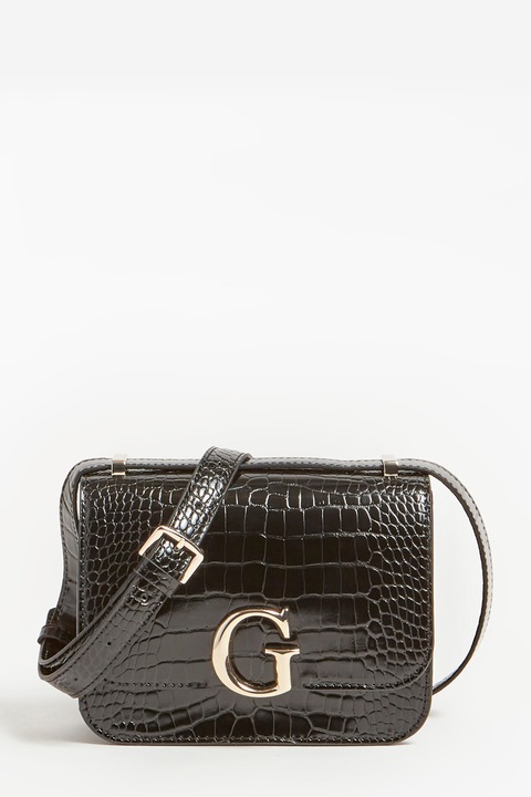 Guess, Corily krokodilbőr hatású keresztpántos műbőr táska, Fekete