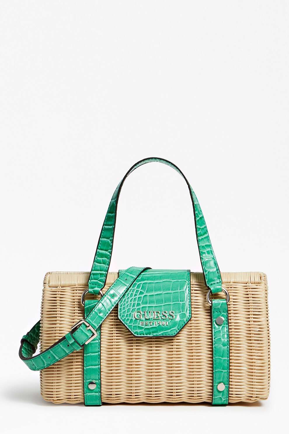 Guess, Geanta de rattan Paloma, Verde/maro camel