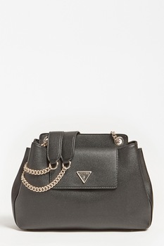 Guess, Geanta de piele ecologica cu bareta Sandrine, Negru Guess, Geanta de piele ecologica cu bareta Sandrine, Negru