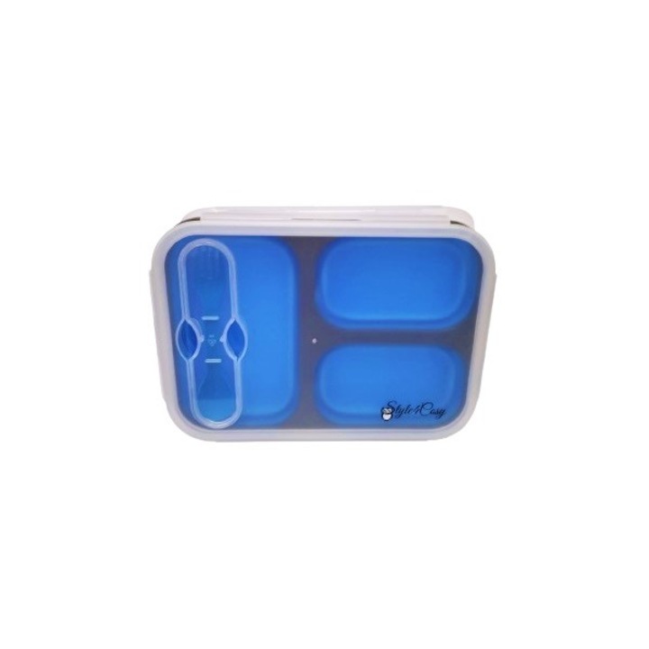 Caserola pliabila silicon Clip&Close cu lingura-furculita, Style4Cosy, lungime 24 cm, Blue