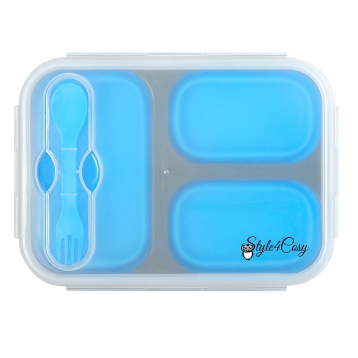 Кутия за храна, Силиконова, Сгъваема, Clip&Close, Style4Cosy, 24 cm, Blue Lagoon