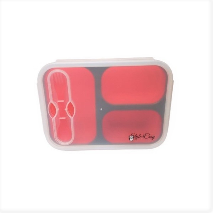 Кутия за храна, Силиконова, Сгъваема, Clip&Close, Style4Cosy, 24 cm, Red Hot