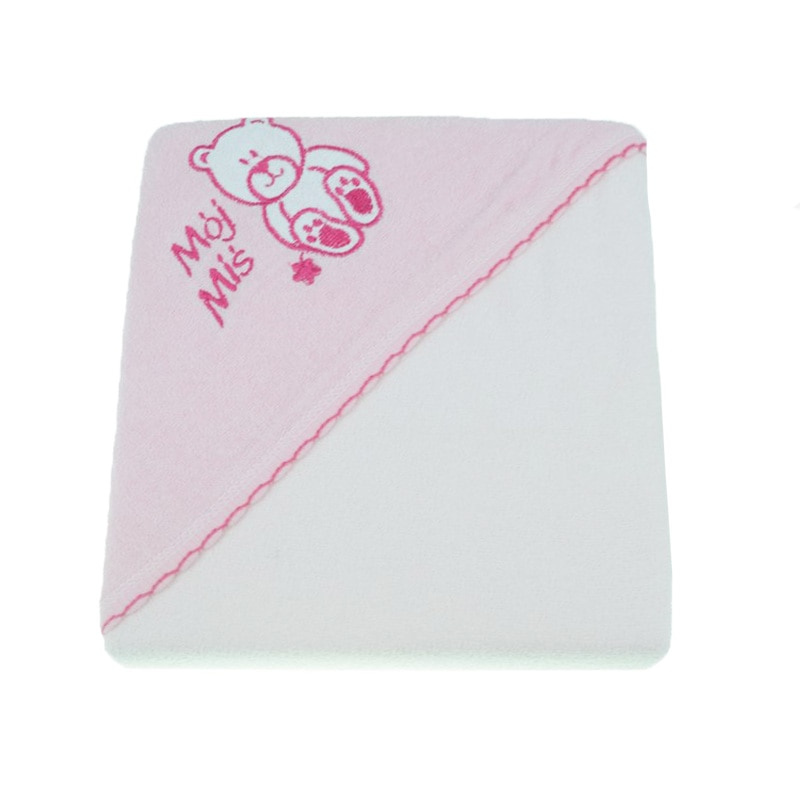 Prosop de baie 80 x 80 cm cu gluga pentru bebelusi Terjan PTB-02, Roz 80 x 80 cm