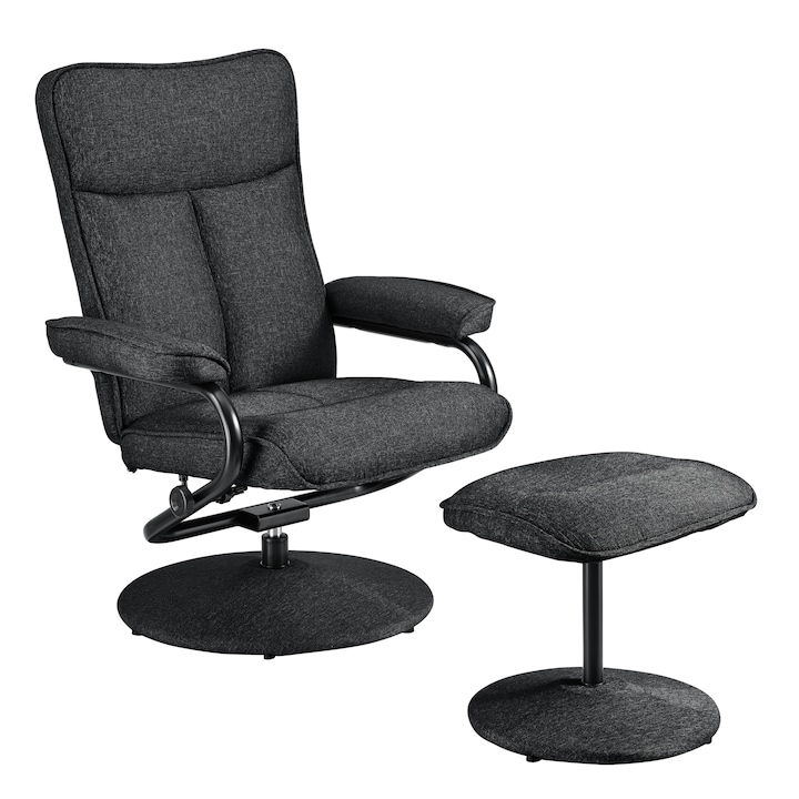 [en.casa] Relaxációs fotel lábtartóval Lohja karosszék hokedlivel állítható háttámla Textil fekete
