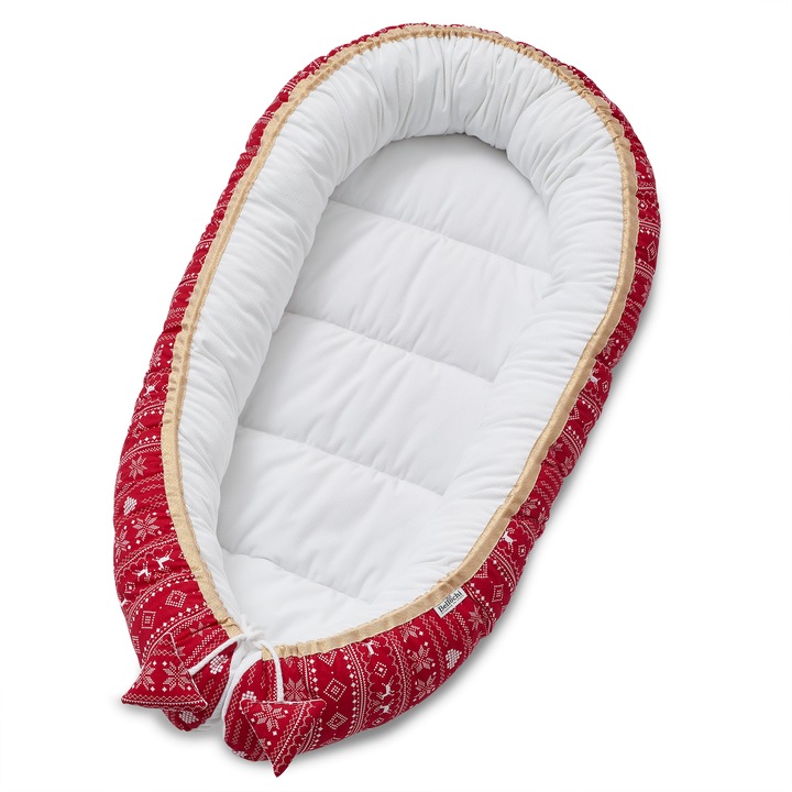 Мултифункционално бебешко гнездо Bellochi Xmas, Двустранно, Памук, Полиестер, Празнично, Бял/Червен