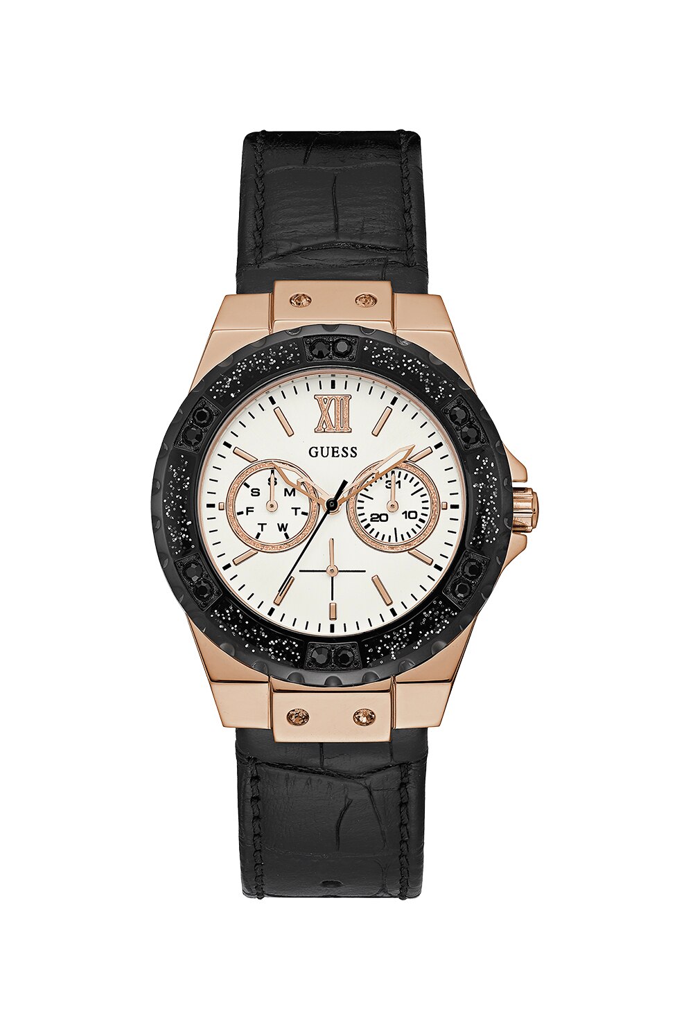 Guess, Ceas cu functii multiple si curea de piele, Negru