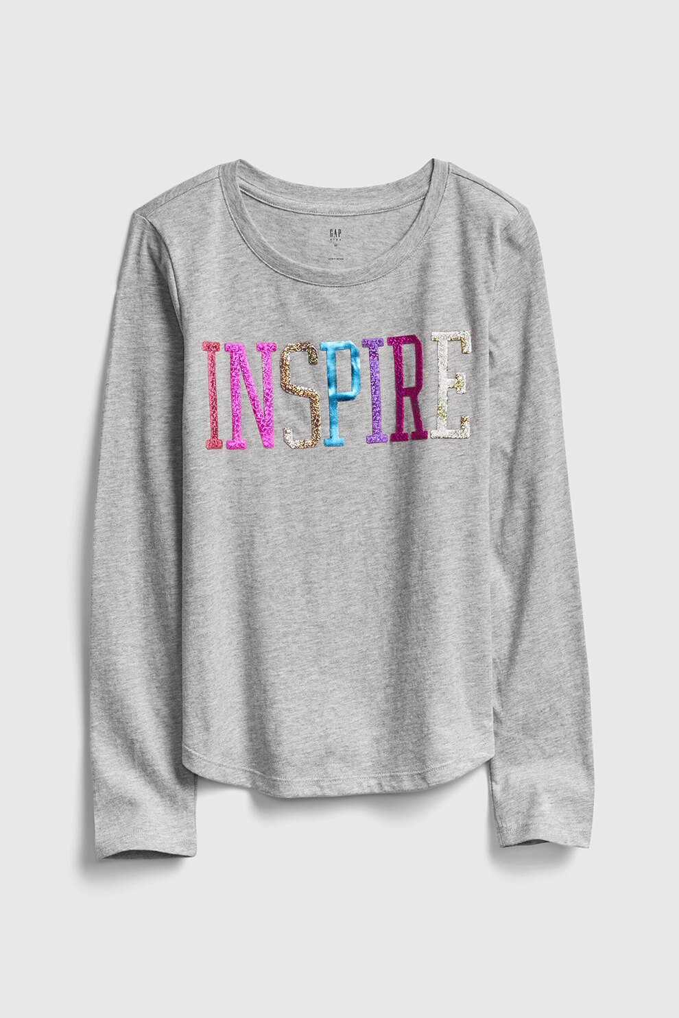 GAP, Bluza sport cu decolteu la baza gatului si imprimeu grafic, Gri melange/Roz/Albastru