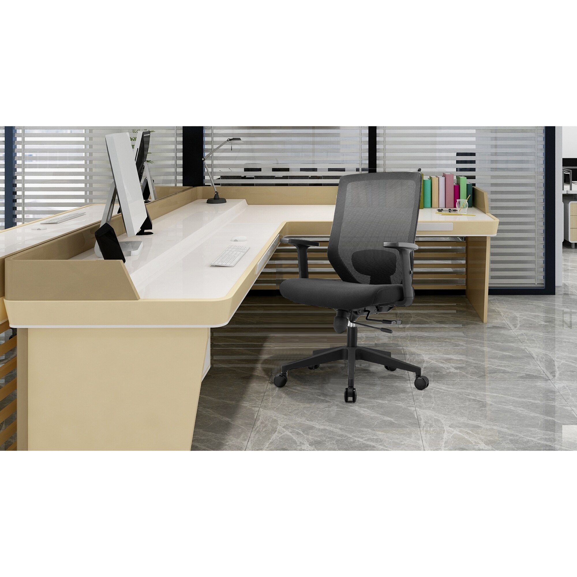 Scaun ergonomic Kring Joy-M, suport lombar si sezut reglabil, brate reglabile, mecanism inclinare spatar, mesh, Negru