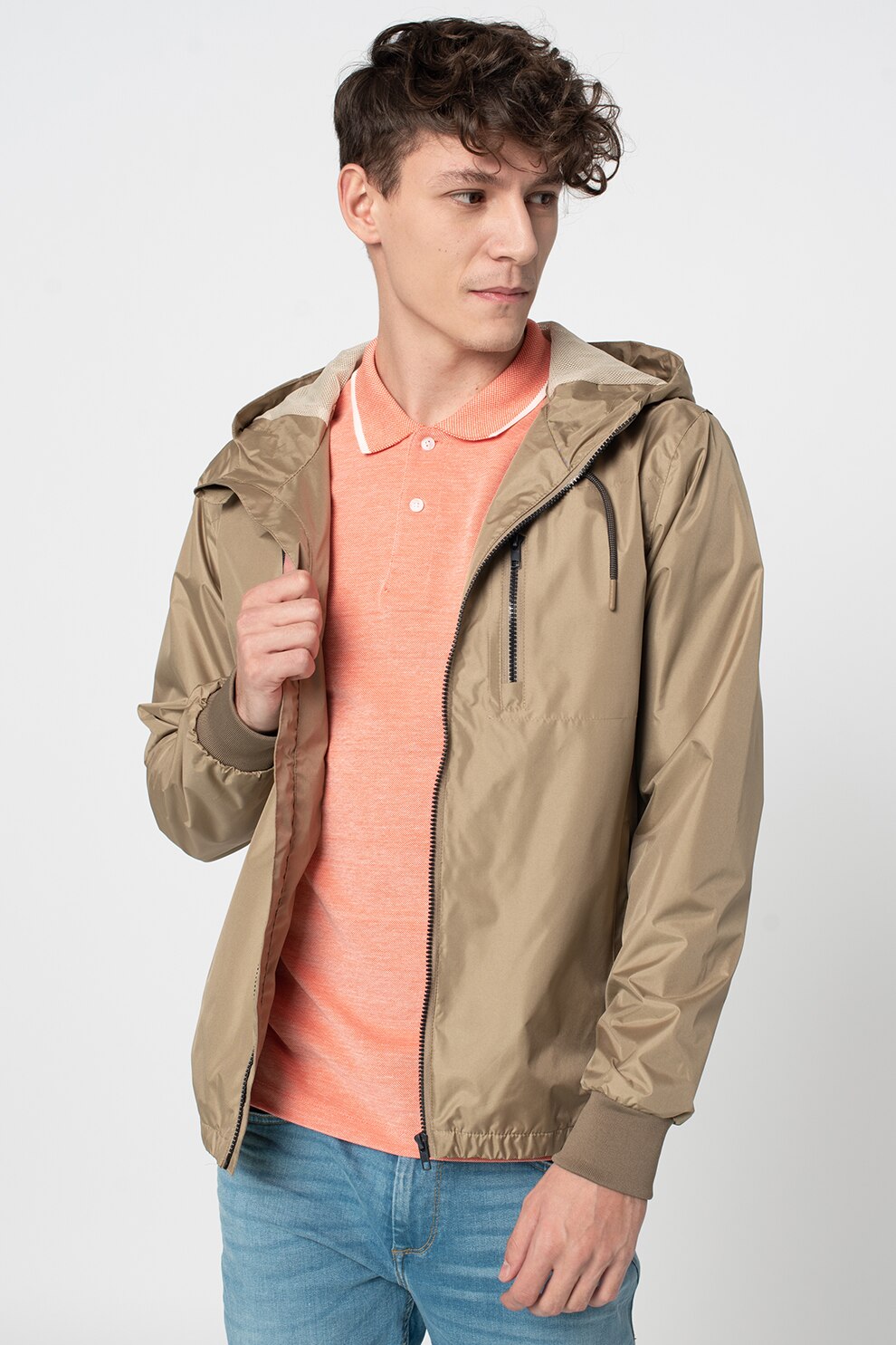 BLEND, Jacheta cu gluga si buzunare cu fermoar pe piept, Auriu