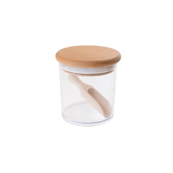 Recipient Practic 250ml cu lingura si capac lemn Recipient Practic 250ml cu lingura si capac lemn