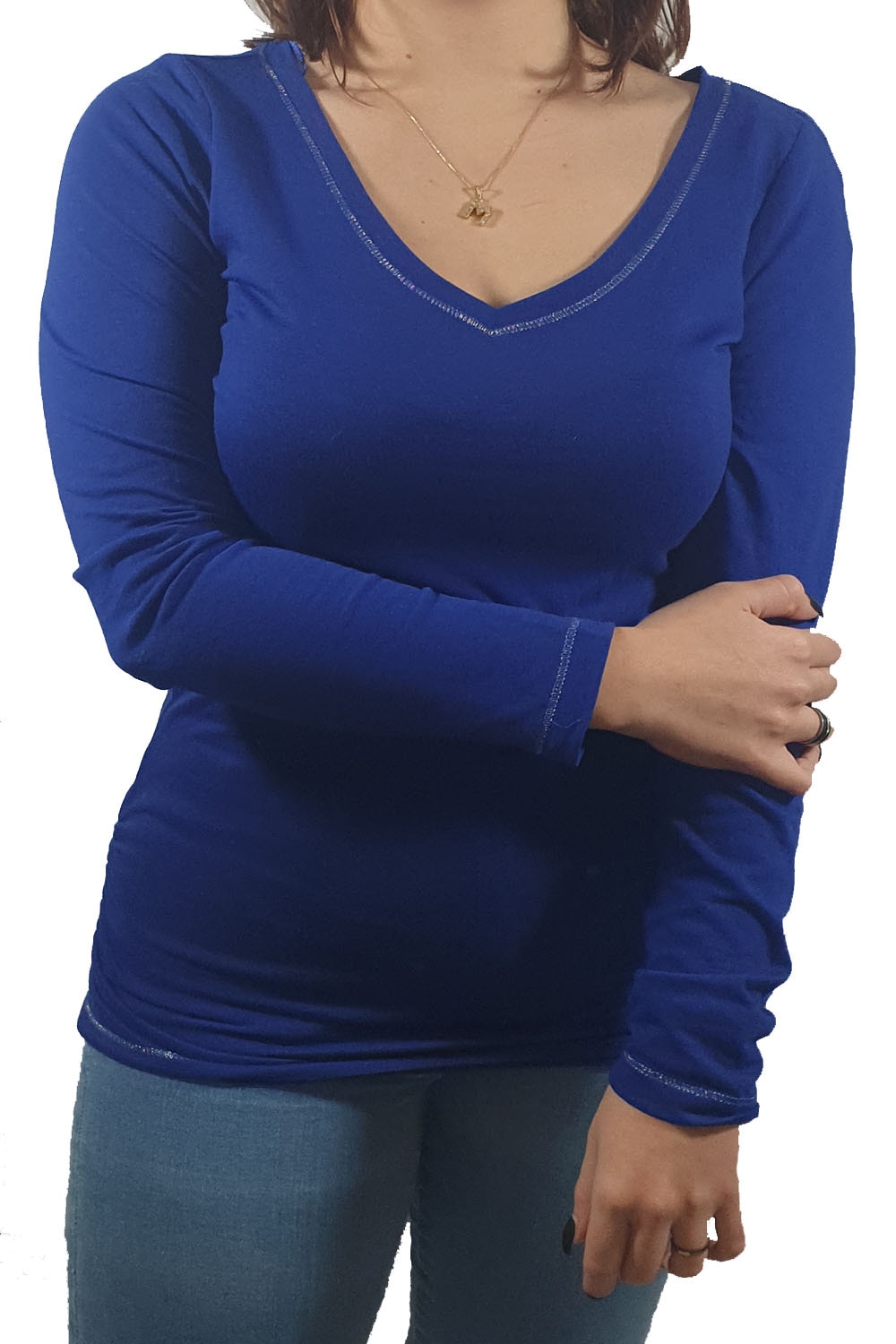 Bluza Tally Weijl, albastru cu insertie de lame argintiu pe margini, S