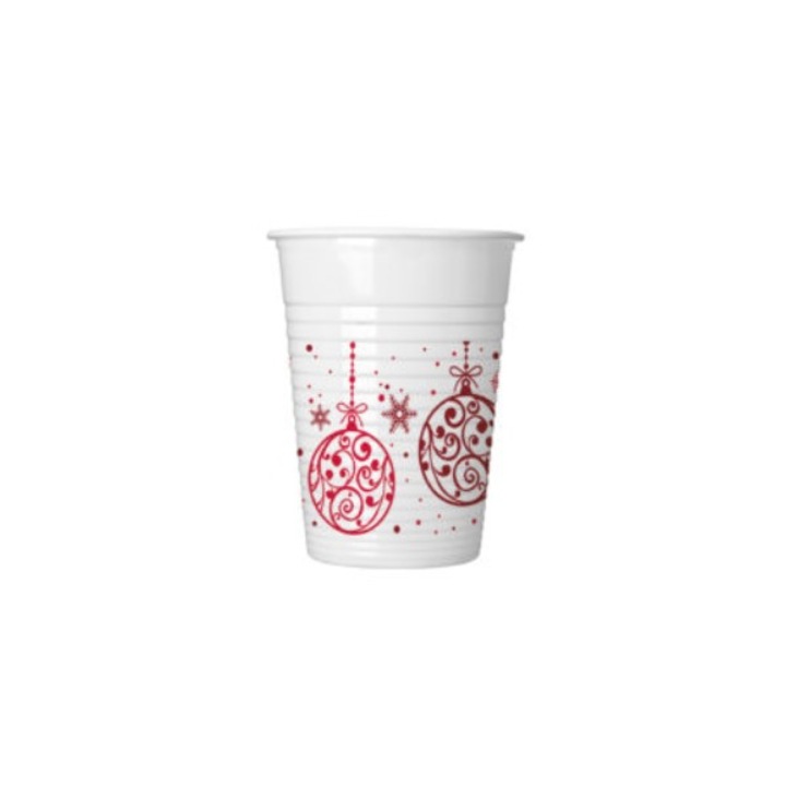 Set 8 pahare plastic globuri de Craciun 200 ml