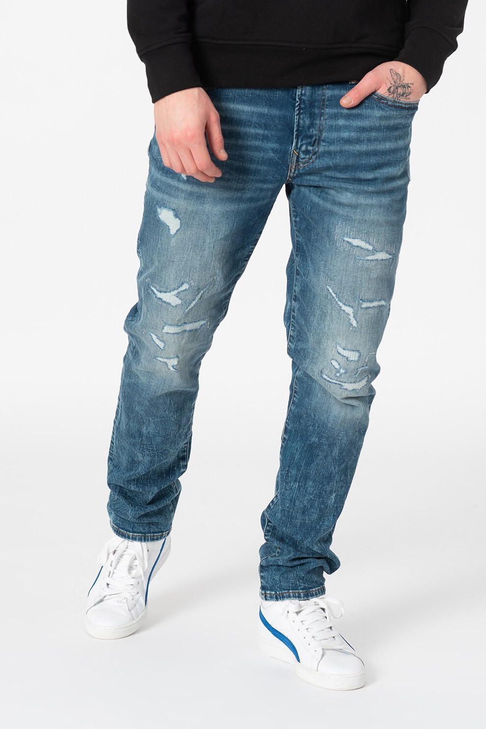 American Eagle, Blugi relaxed fit cu aspect stins, Bleumarin/Alb prafuit, W30-L32