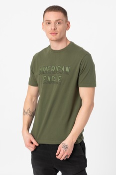 American Eagle, Tricou cu imprimeu logo, Verde marin/Negru