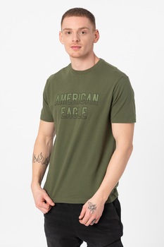 American Eagle, Tricou cu imprimeu logo, Verde marin/Negru American Eagle, Tricou cu imprimeu logo, Verde marin/Negru
