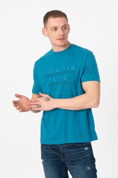 American Eagle, Tricou cu imprimeu logo, albastru petrol, negru