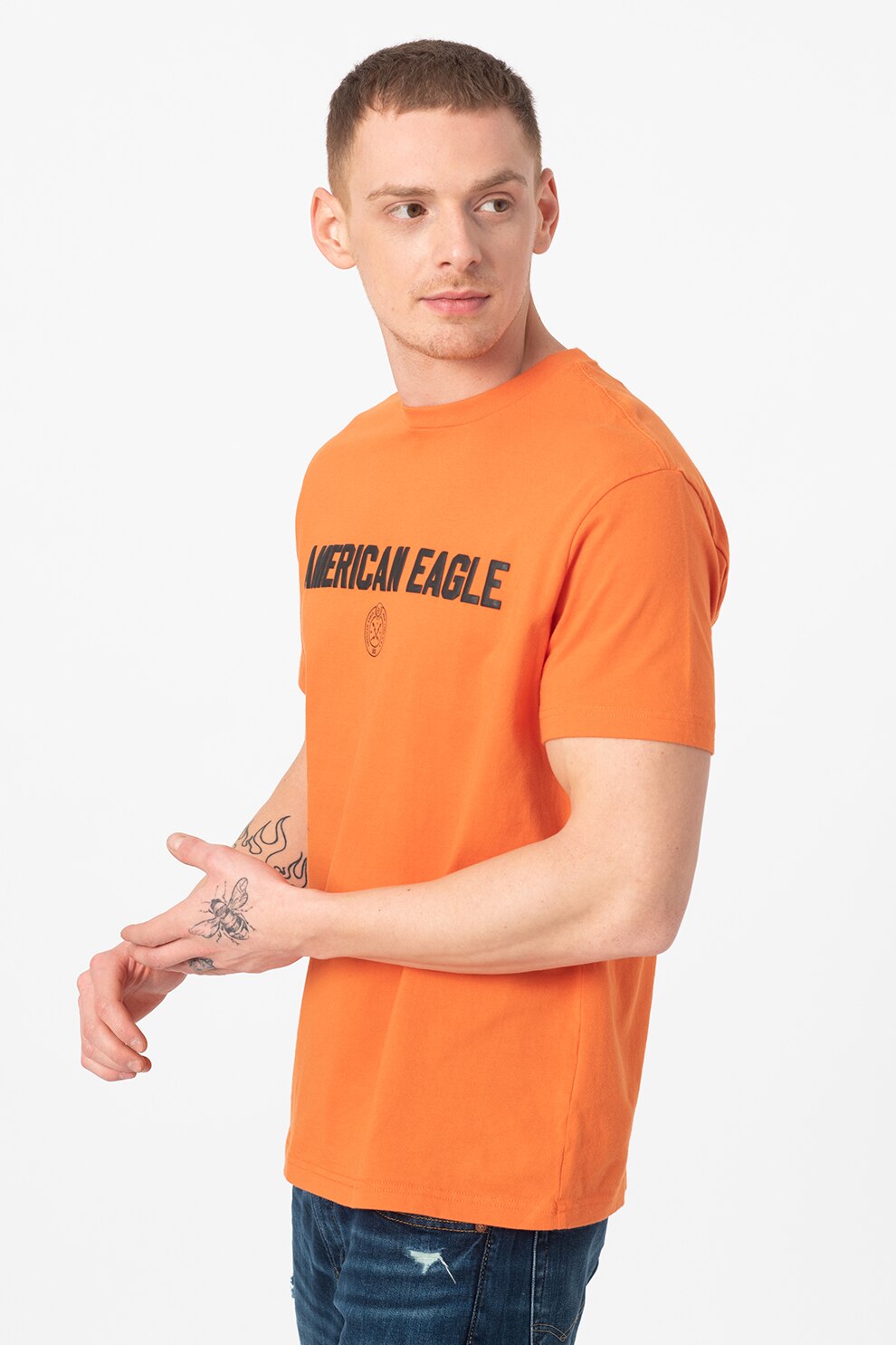 American Eagle, Tricou cu imprimeu logo, Oranj mandarina/Negru