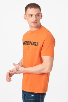 American Eagle, Tricou cu imprimeu logo, Oranj mandarina/Negru American Eagle, Tricou cu imprimeu logo, Oranj mandarina/Negru
