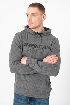 American Eagle, Hanorac cu logo cauciucat, Gri inchis melange/Negru American Eagle, Hanorac cu logo cauciucat, Gri inchis melange/Negru
