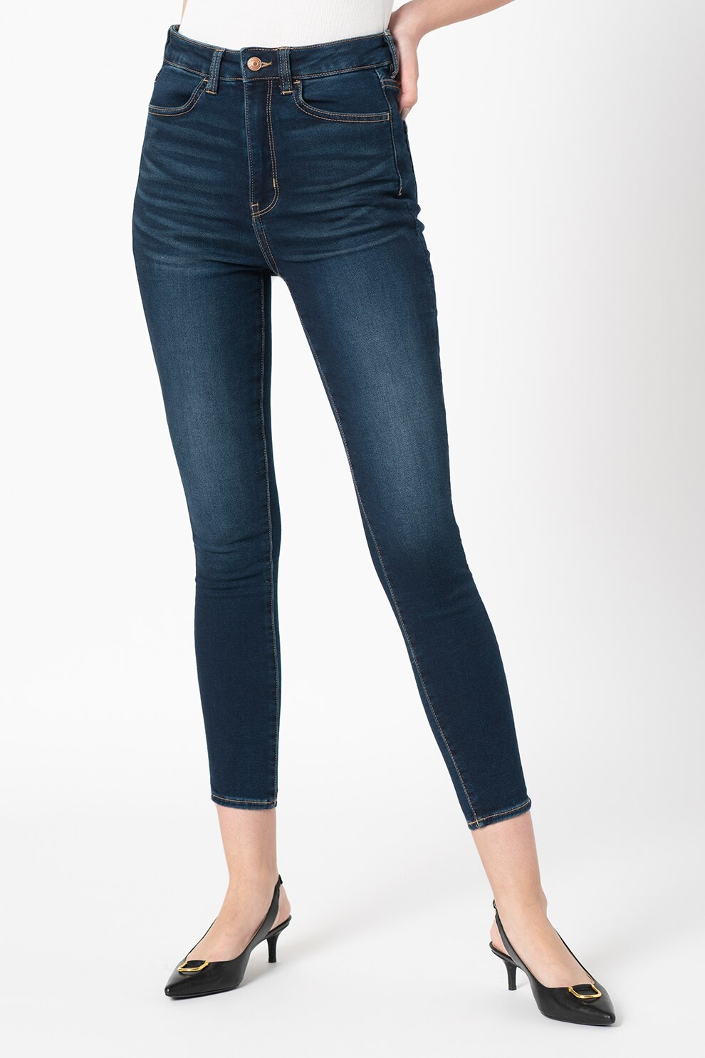 American Eagle, Blugi crop skinny cu talie inalta, Bleumarin/Bleu