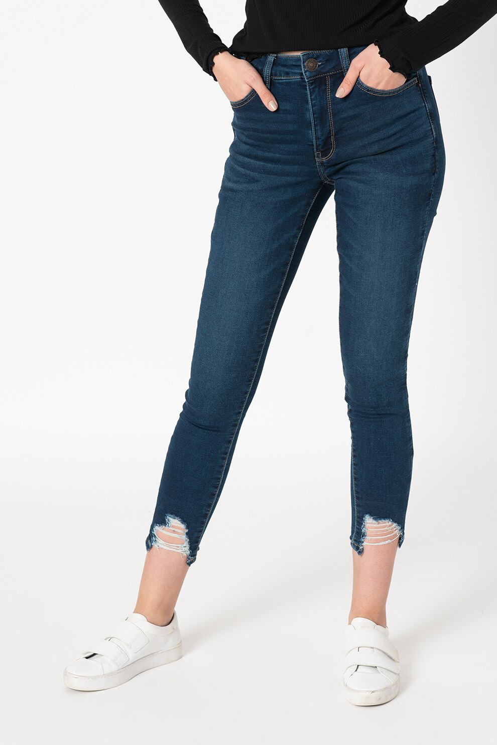 American Eagle, Blugi crop skinny fit, Bleumarin/Albastru inchis, W27-L32