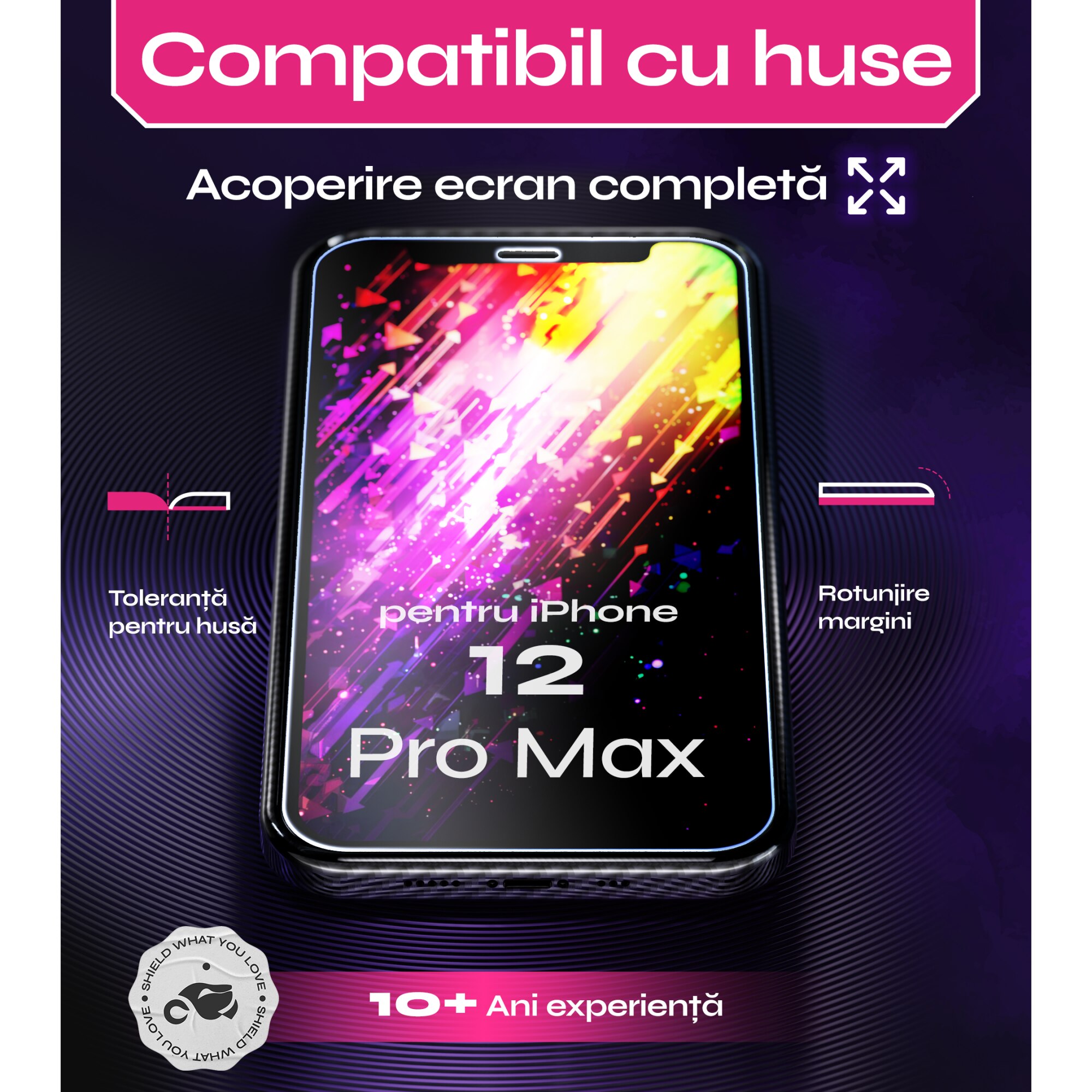 Folie sticla compatibil cu iPhone 12 Pro Max, set 2 buc, DefenSlim, instalare usoara si rapida cu dispozitiv de potrivire automata in 30 sec cu Easy Install Kit patentat, protectie telefon
