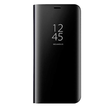 Husa Carte Clear View pentru Samsung Galaxy A12, Functie Stand, Negru