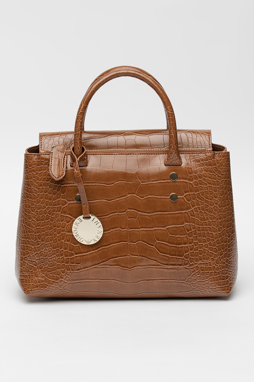 Emporio Armani, Geanta din piele ecologica cu maner si aspect de piele de crocodil, Caramel