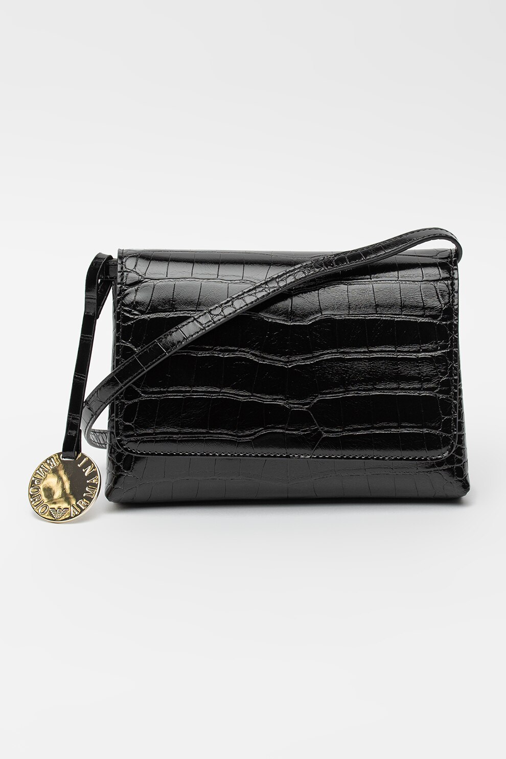 Emporio Armani, Geanta din piele ecologica cu bareta de umar si aspect de piele de crocodil, Negru