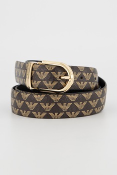 Emporio Armani, Curea de piele ecologica cu imprimeu logo Emporio Armani, Curea de piele ecologica cu imprimeu logo