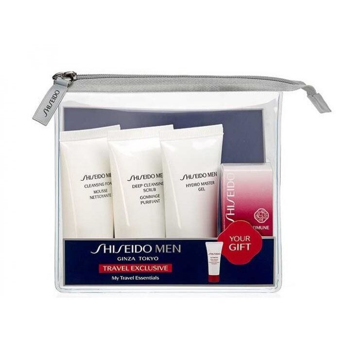 Set Shiseido Men, Spuma curatare 30 ml + Exfoliant 30 ml + Gel de fata 30 ml + Concentrat 5 ml