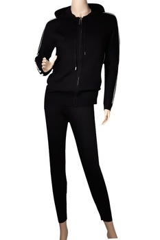 Compleu dama, casual/sport, cu fermoar si dungi albe, Negru Compleu dama, casual/sport, cu fermoar si dungi albe, Negru