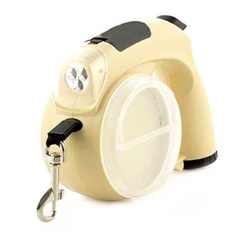 Lesa multifunctionala 5 in 1, 4 metri, cu lanterna cu 3 leduri, compartiment mancare, castron de apa, buton de blocare lungime, compartiment saculeti, crem Lesa multifunctionala 5 in 1, 4 metri, cu lanterna cu 3 leduri, compartiment mancare, castron de apa, buton de blocare lungime, compartiment saculeti, crem