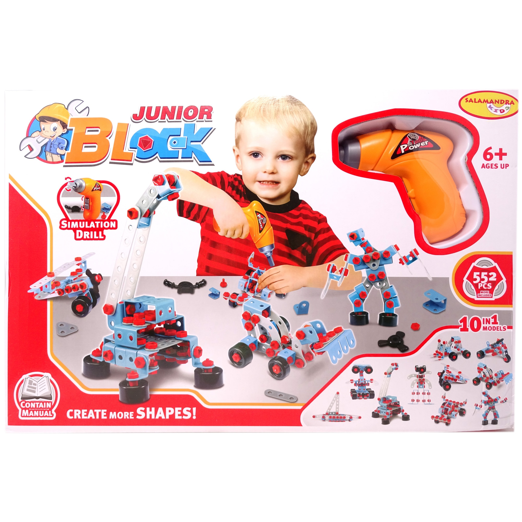 Set de Constructie Multifunctional Salamandra Kids®, Creativ si Educativ, 552 de Piese Incluse, Bormasina