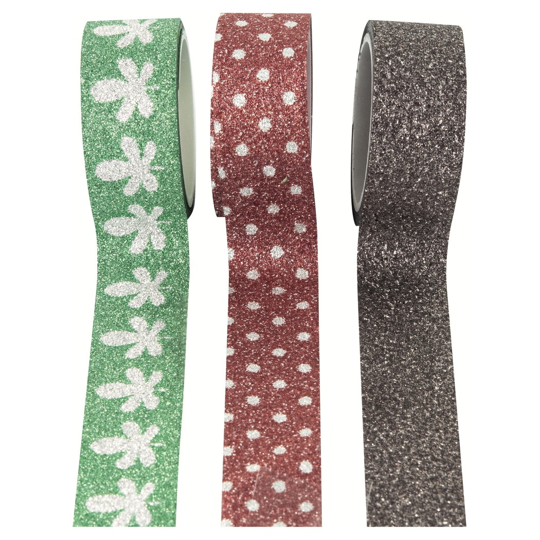 Set 3 benzi adezive cu glitter 15 mm x 3 m Stylex 3 culori
