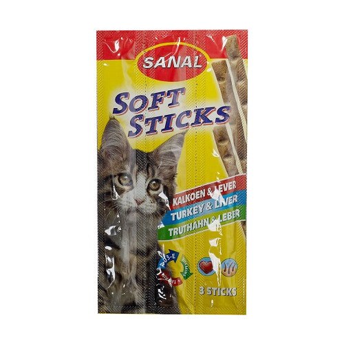 Baton pentru Pisici Sanal Sticks Turkey and Liver, 3 x 15 g