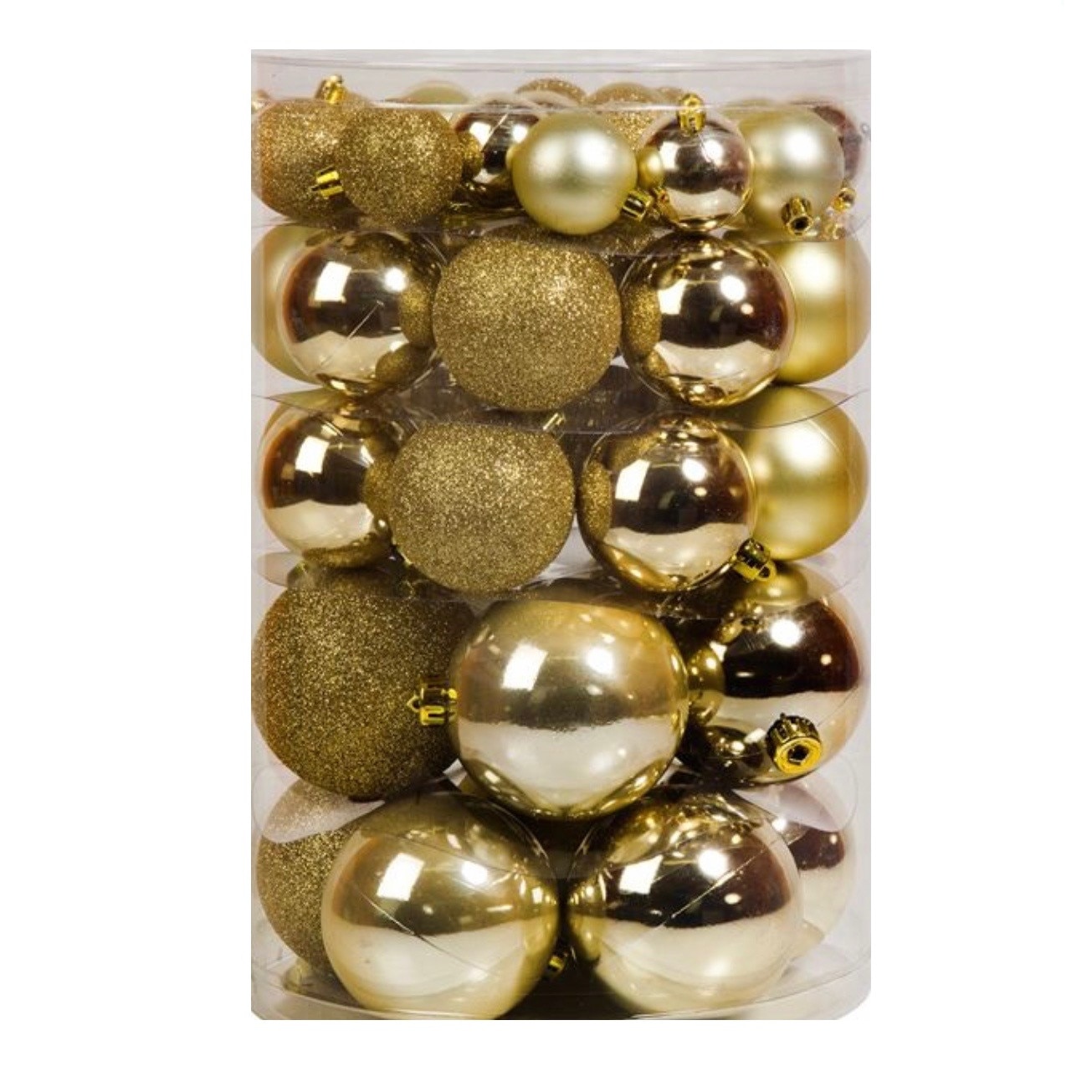 Set 44 de globuri aurii cu model lucios, mat cu sclipici sI cu model, cu 3 dimensiuni diferite, ATS, pentru pomul de craciun