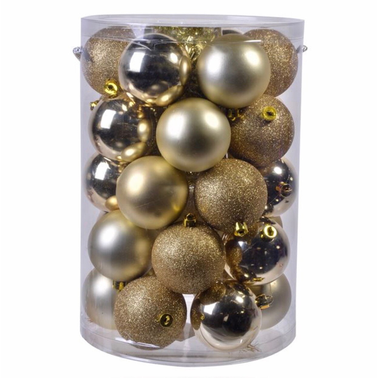 Set 30 de globuri aurii cu model lucios, mat cu sclipici sI cu model, ATS, pentru pomul de craciun