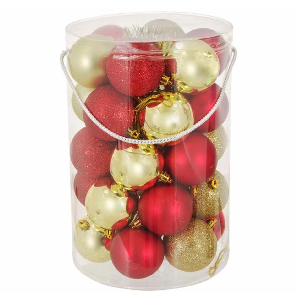 Set 30 de globuri , rosu auriu cu model lucios, mat si sclipici ,ATS, pentru pomul de craciun