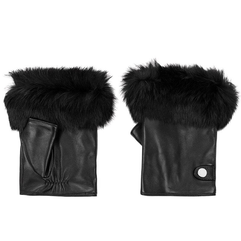 Manusi din piele naturala de culoare neagra, fara degete, Marime 8.5