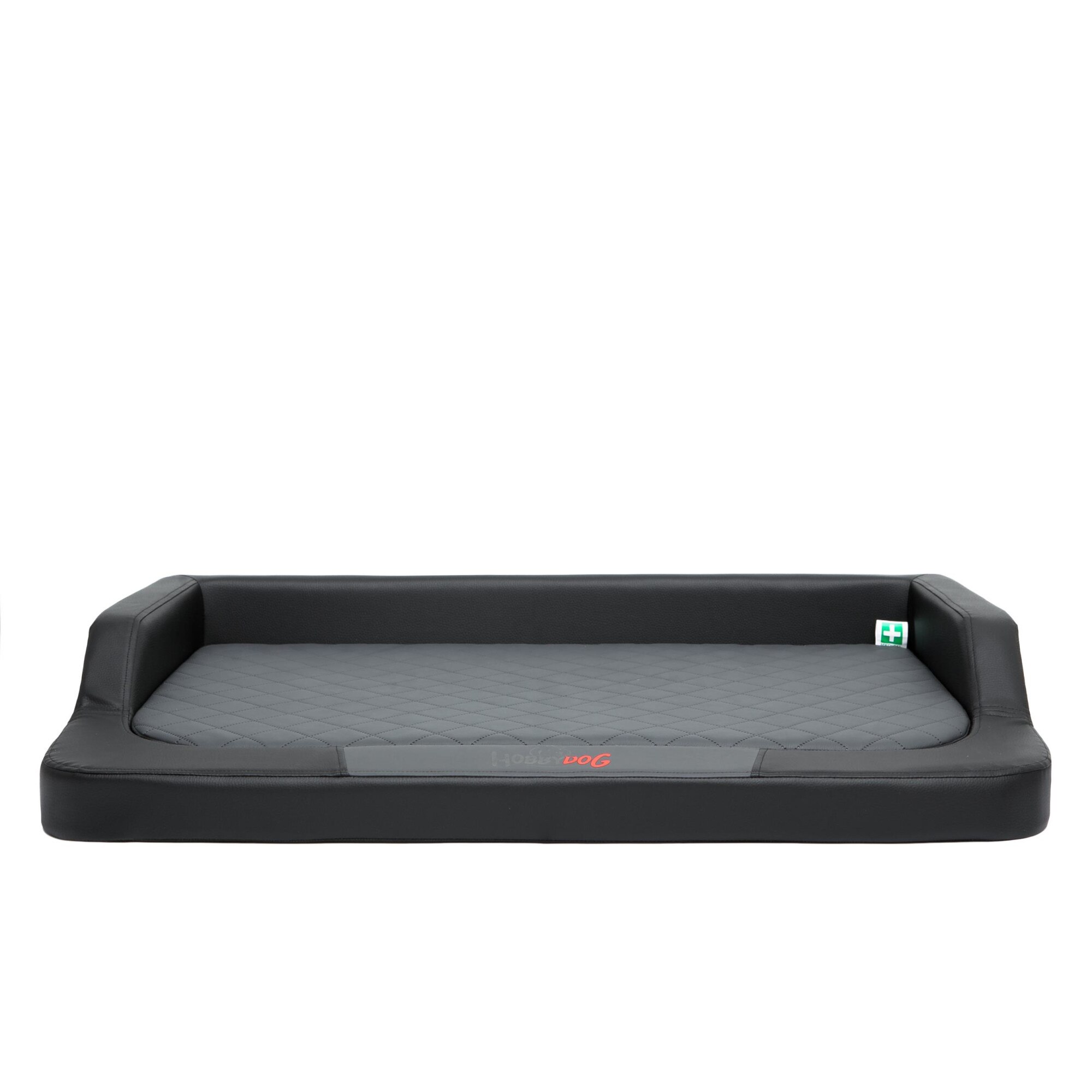 Pat pentru caini, spuma cu memorie si piele ecologica, Negru/Gri inchis, Hobbydog - 2XL, 120x80cm