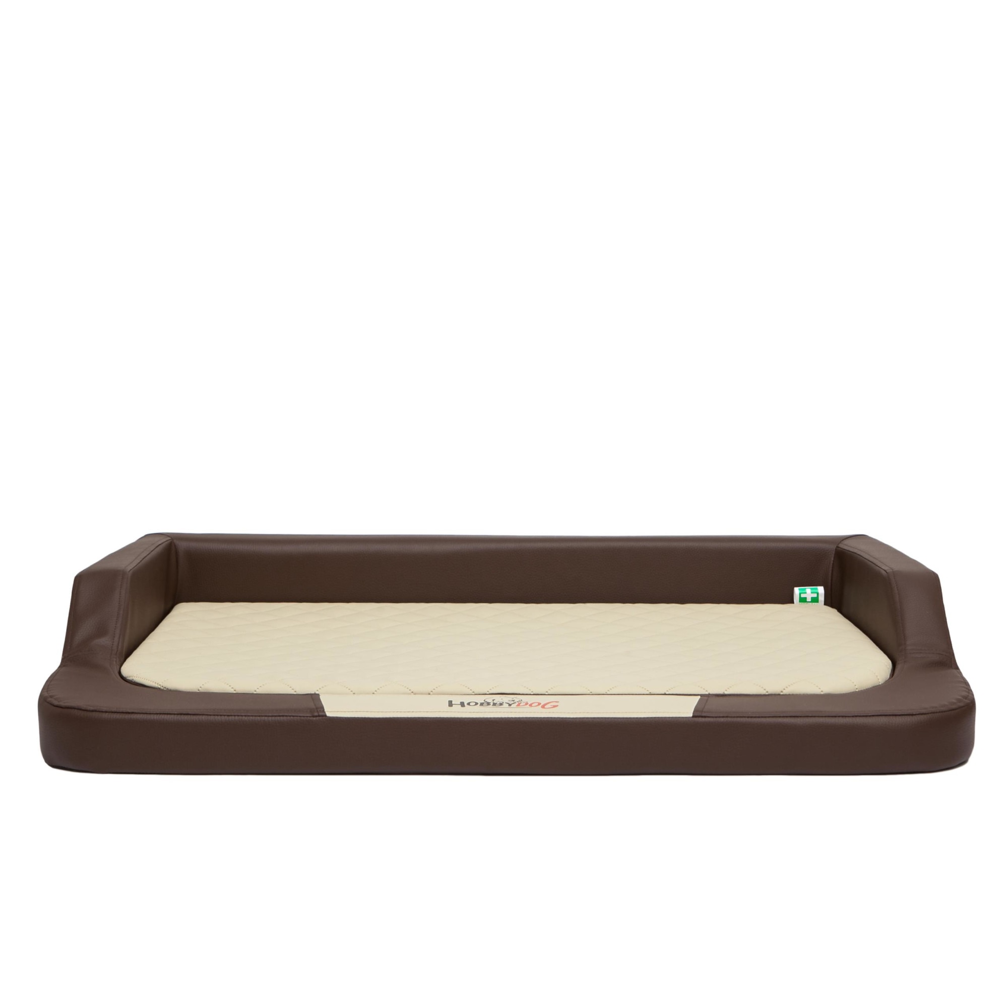 Pat pentru caini, spuma cu memorie si piele ecologica, Maro/Bej, Hobbydog - XL, 94x62cm