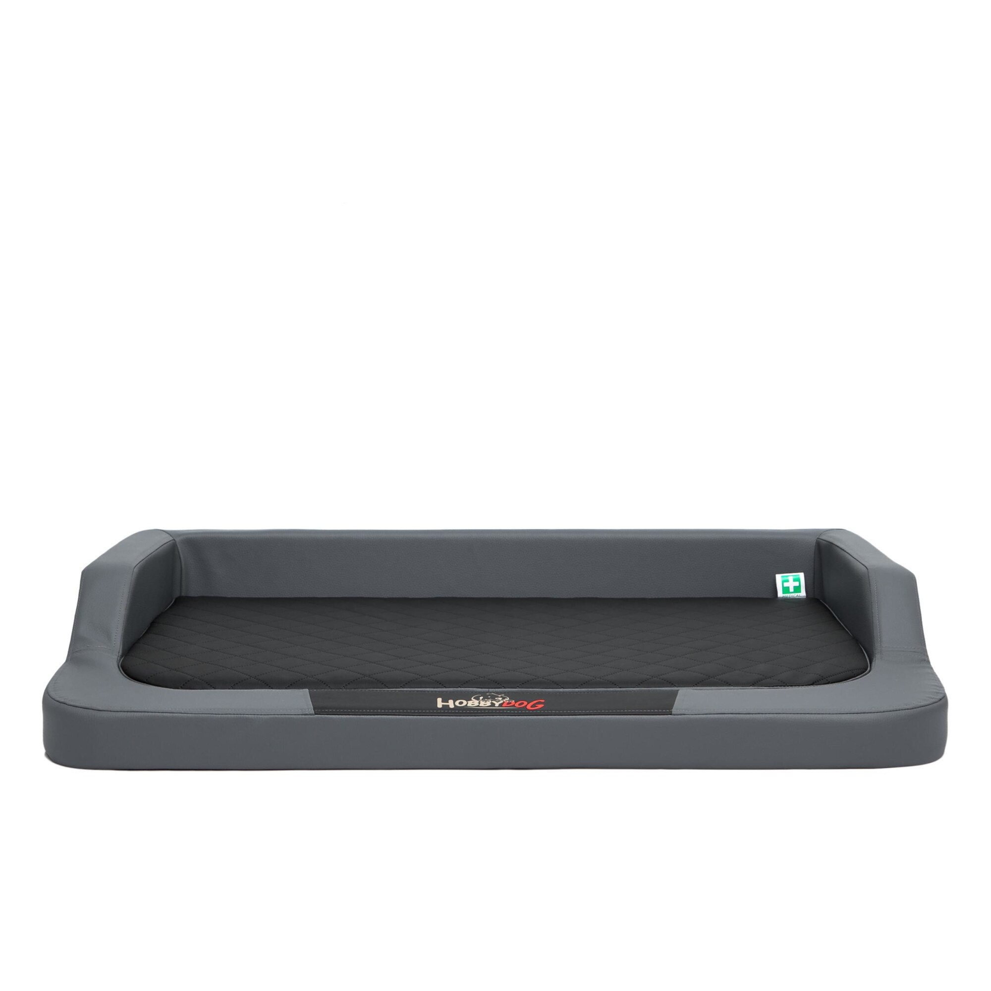 Pat pentru caini, spuma cu memorie si piele ecologica, Gri inchis/Negru, Hobbydog - XL, 94x62cm